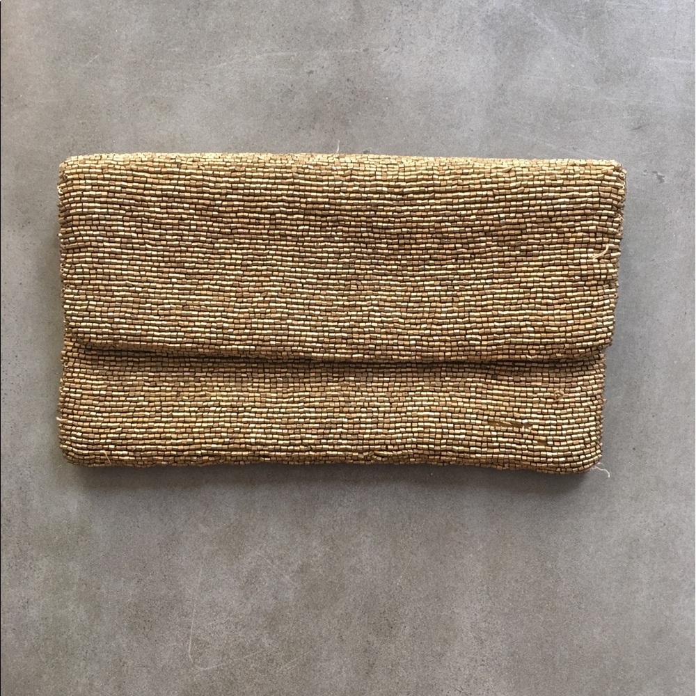 Gold beaded evening clutch