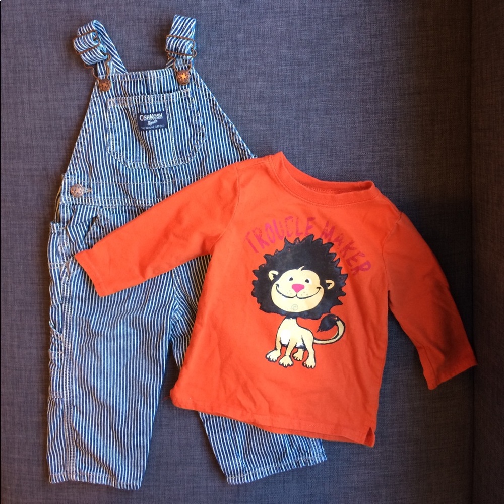 Boys 12 Month Overalls Bundle Outfit w/Top Oshkosh