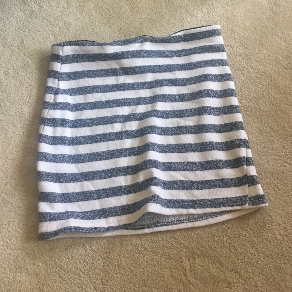 Gray and White Striped Pencil Skirt