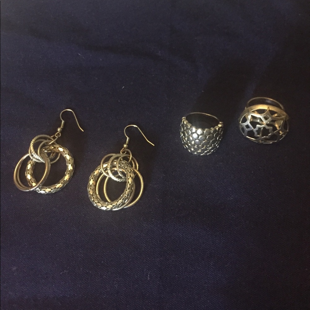 Set of Silver Earrings with 2 Rings