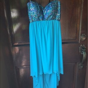 Sequin Hearts Turquoise High-Low Dress