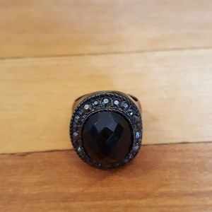 Black ring with black bead accent