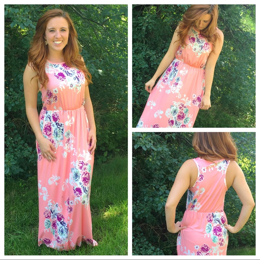 Pink Soft Floral Maxi Dress - Picture 2 of 3