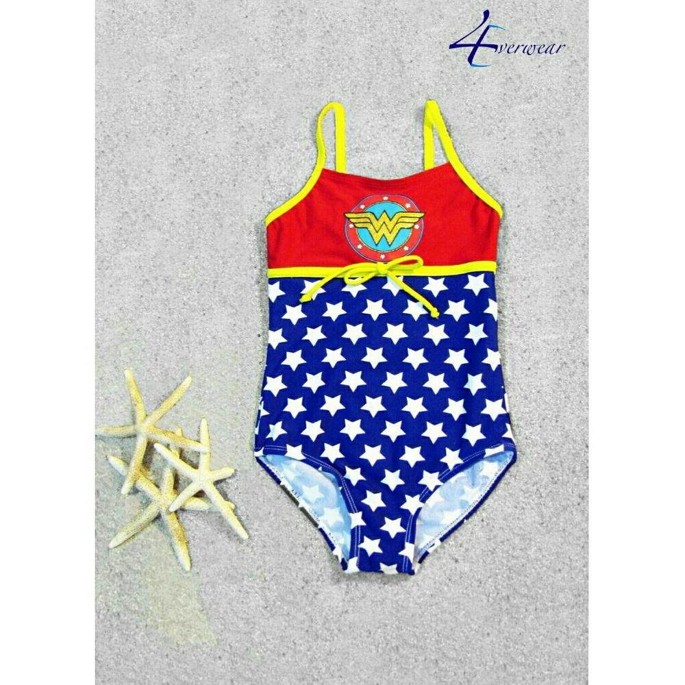 WONDER WOMAN GIRLS' FAUX TIE GLITTER PRINT