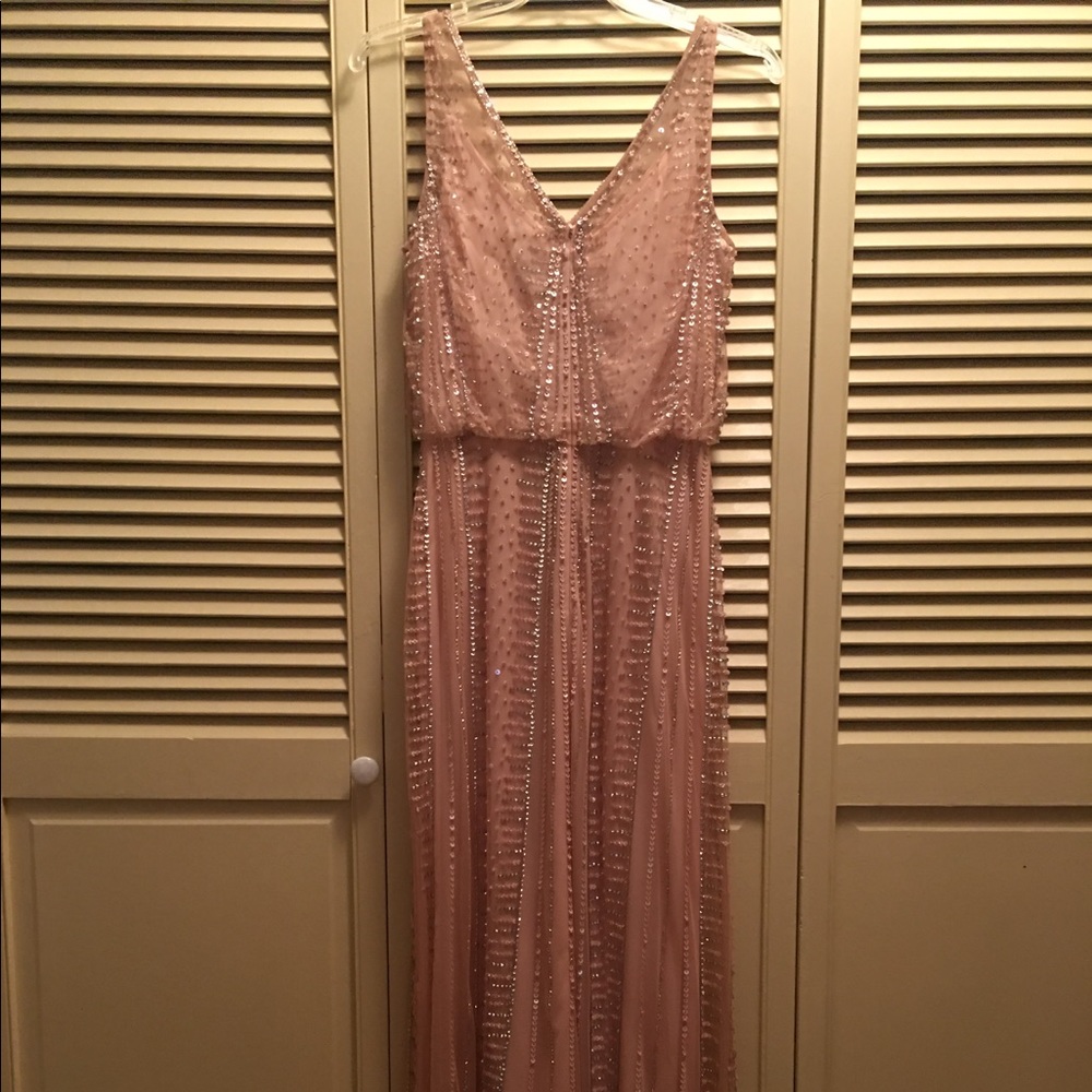 Caché pink long dress with silver sequin design