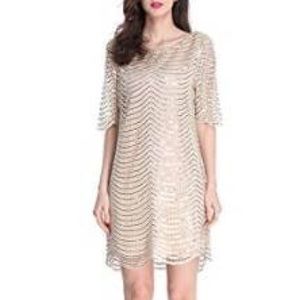 Gold metallic 3/4 sleeve dress