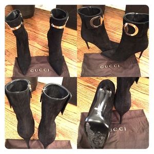 GUCCI 100% SUEDE BLACK ANKLE BOOTS