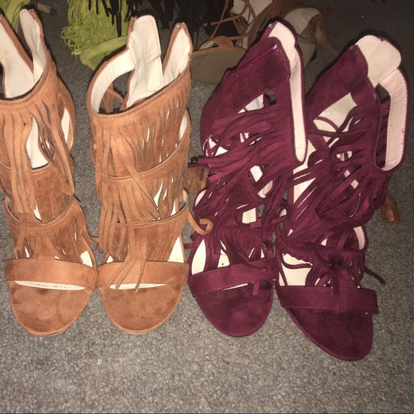 Fringe Heels Tan Size 7.5 Burgundy Size 8 - Picture 1 of 3
