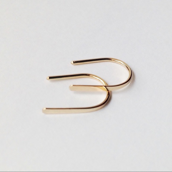 Small Hammered U Shaped Open Hoop Threader Earrings in 925 Silver, Gold, or Rose - Picture 2 of 5