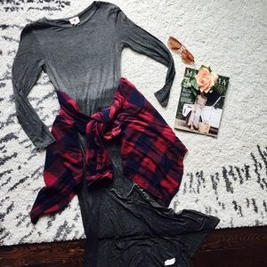 Long-Sleeve Gray Form-Fitting Maxi Dress w/ Slits