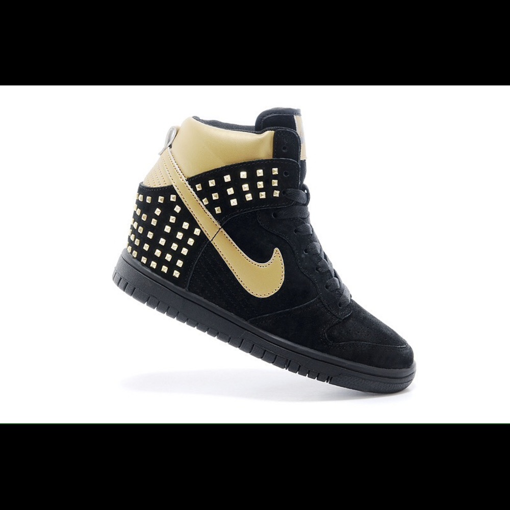 Nike Black and Metallic Gold Stud Sky High Dunks