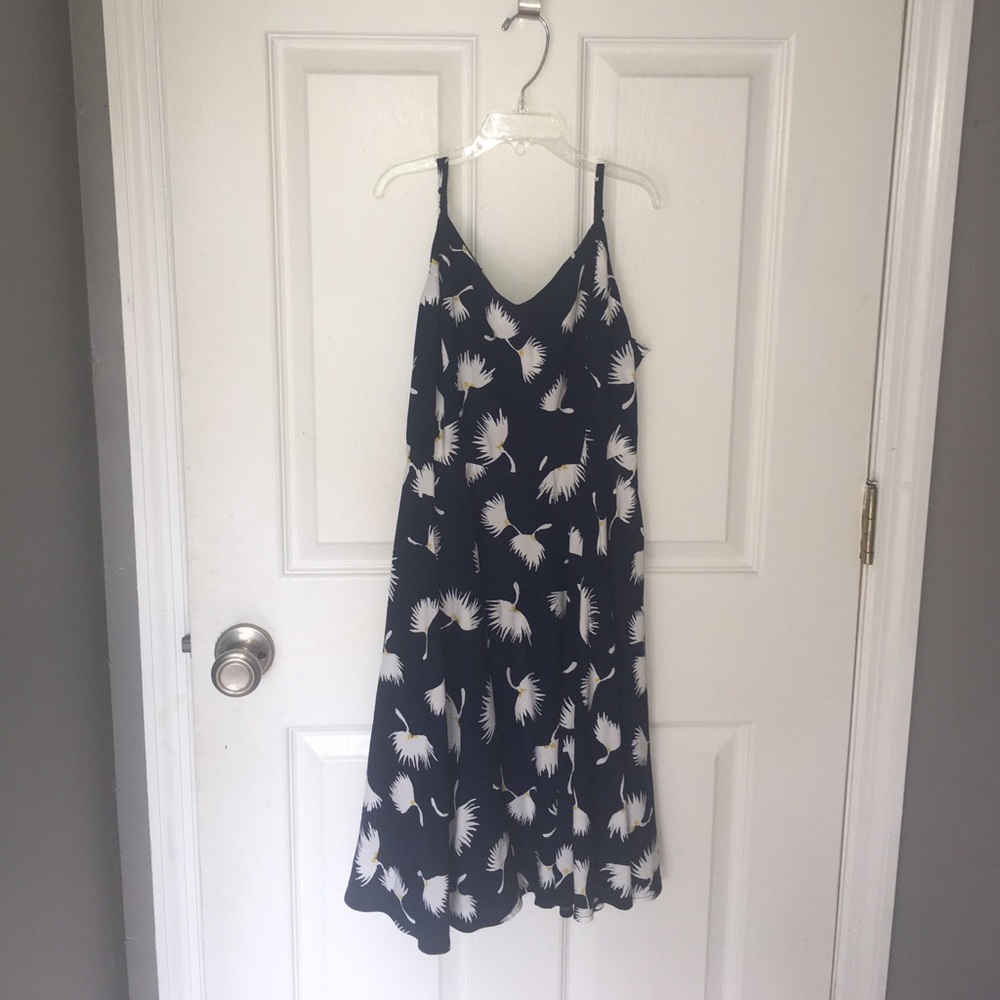 Navy sundress with white and yellow flowers