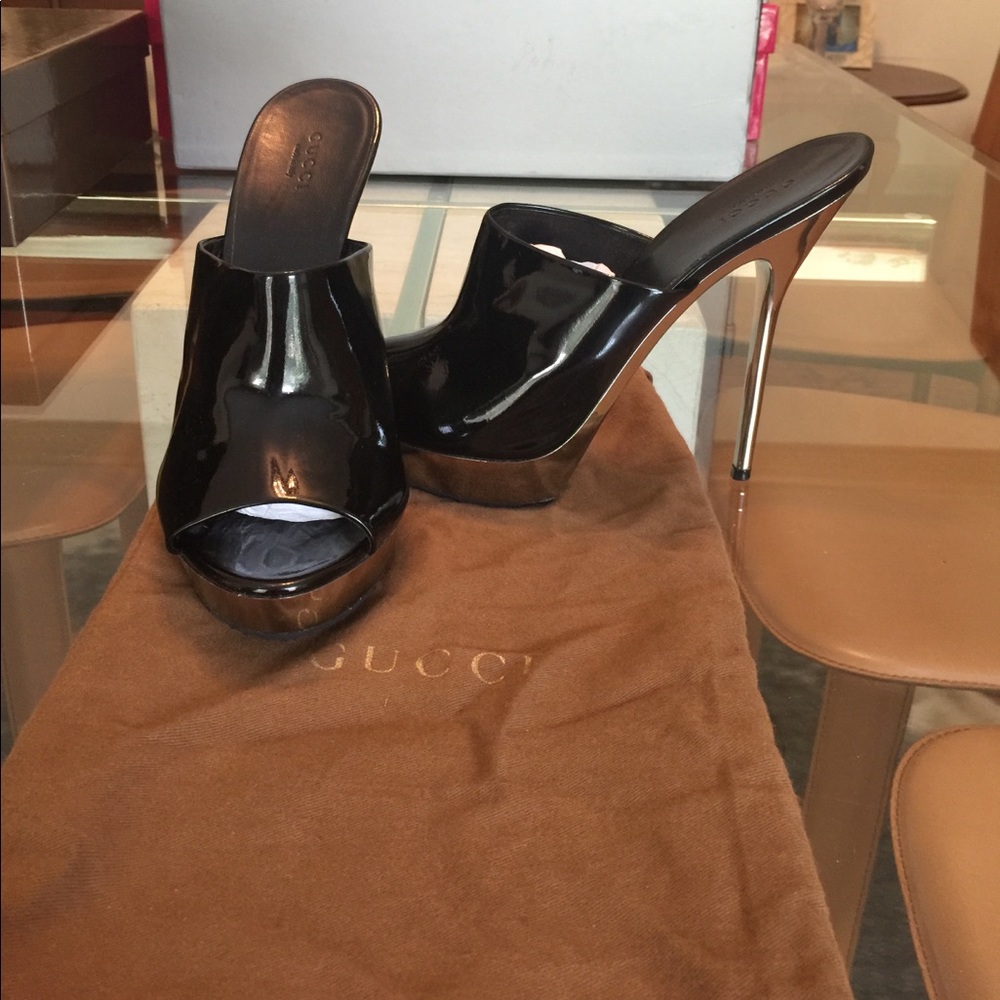 Gucci patent leather mules