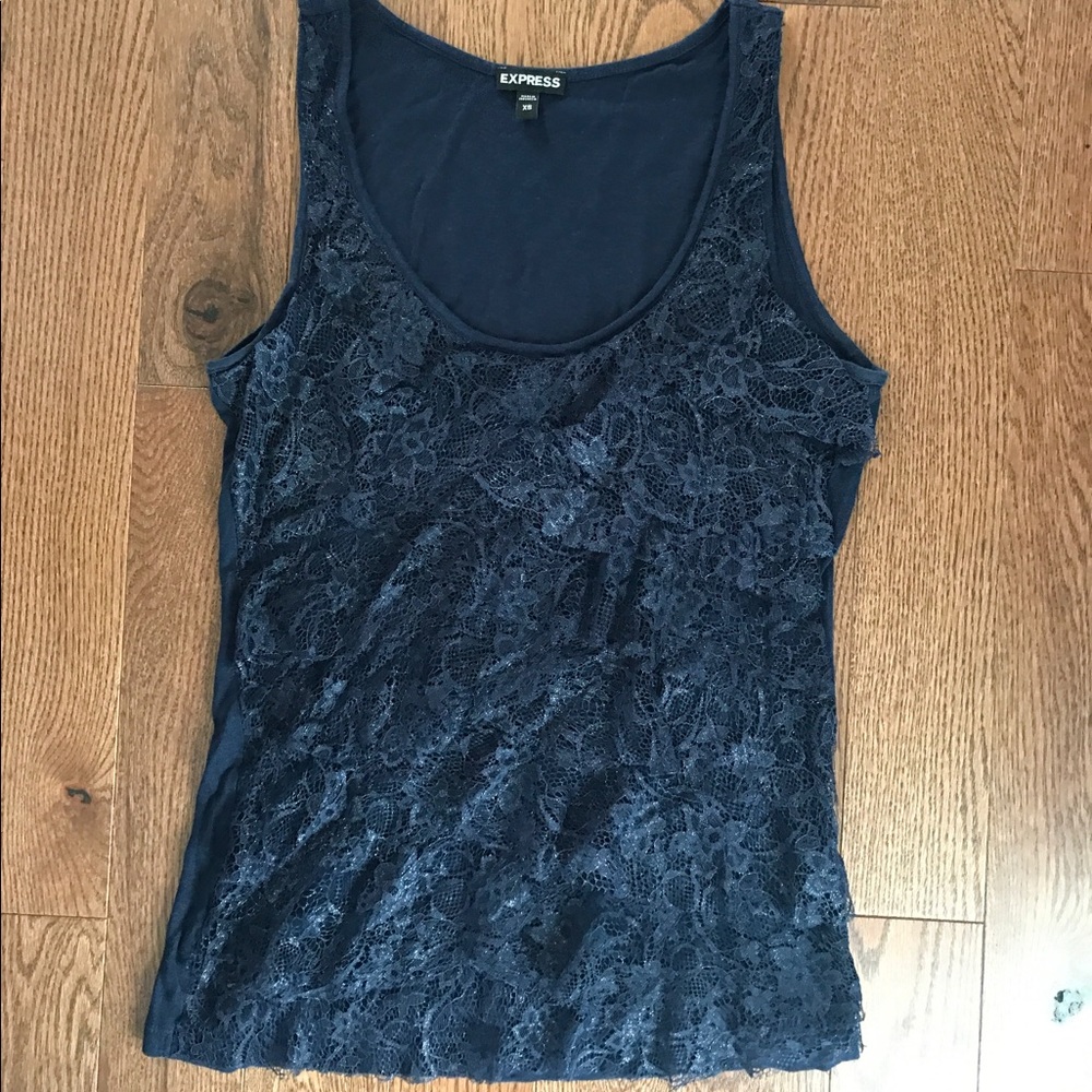 Express navy/silver ruffled tank