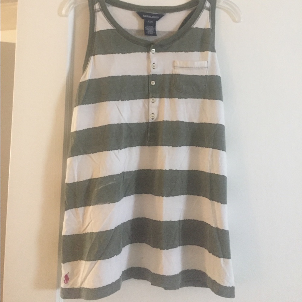 Olive green and white striped racer Back polo tank
