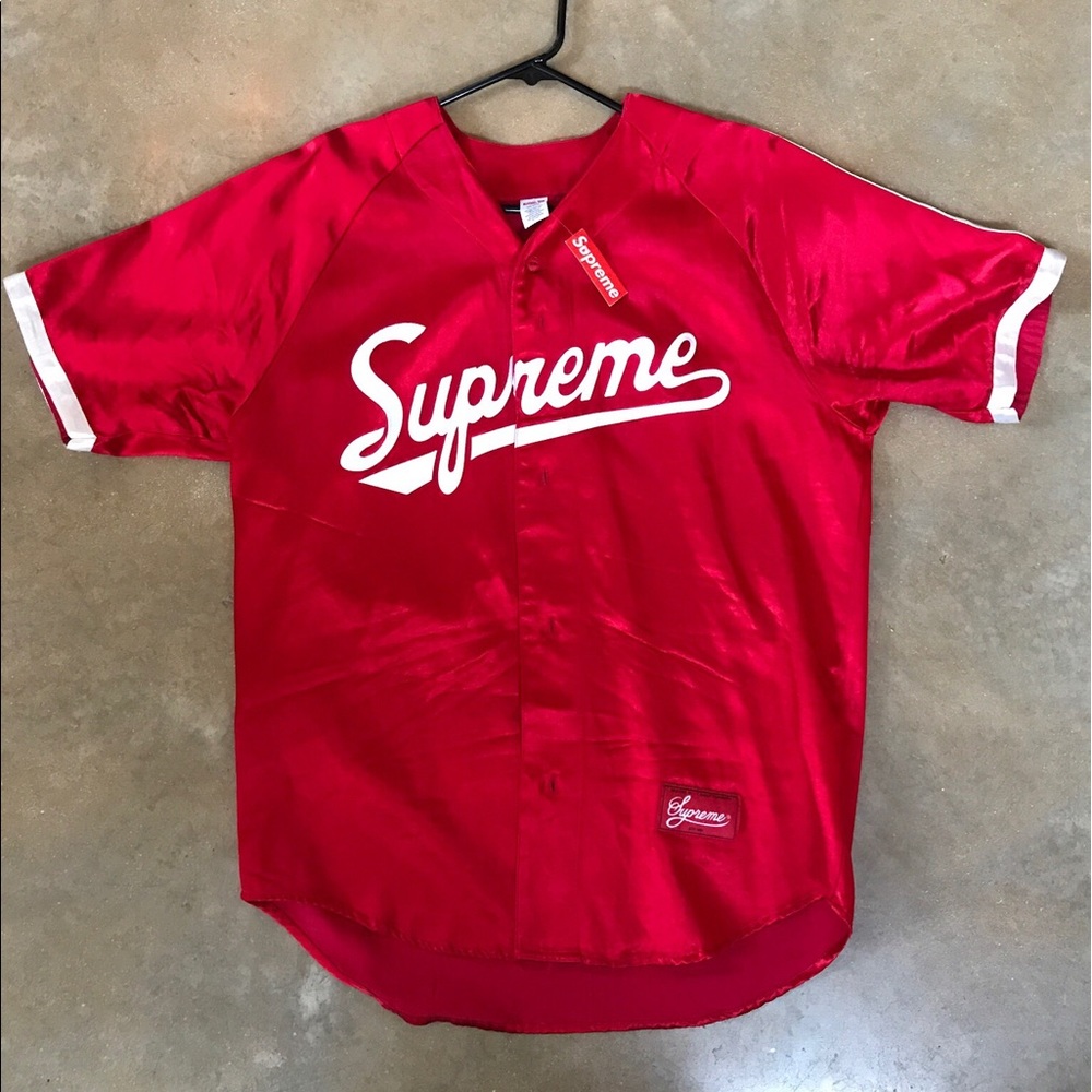 NWT Supreme Red Satin Baseball Jersey M