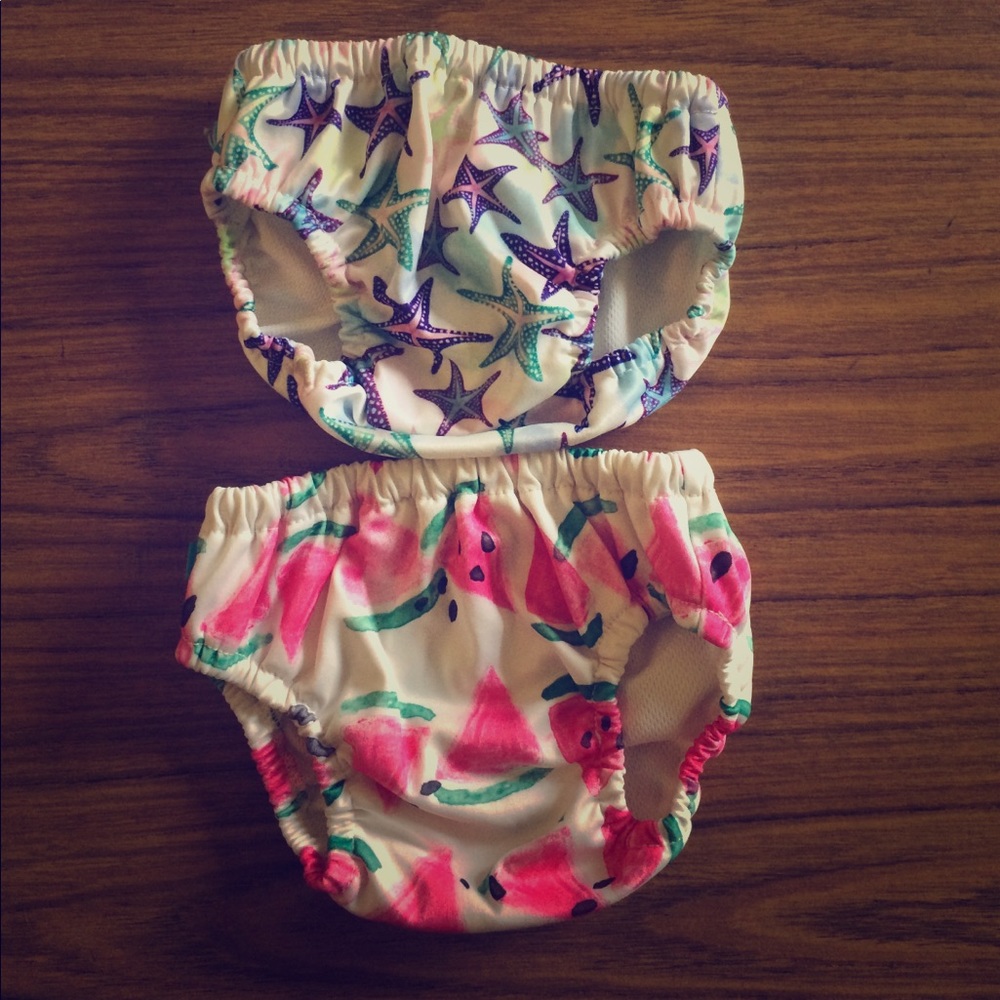 Two reusable swim diapers.