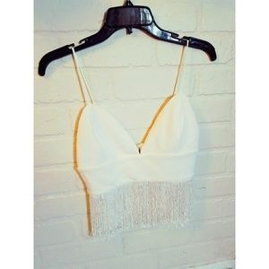 White fringe crop top