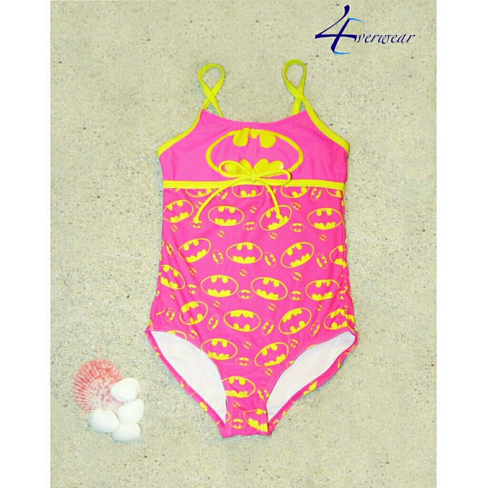 BATGIRL GIRLS' PINK FAUX TIE ONE PIECE SWIMWEAR