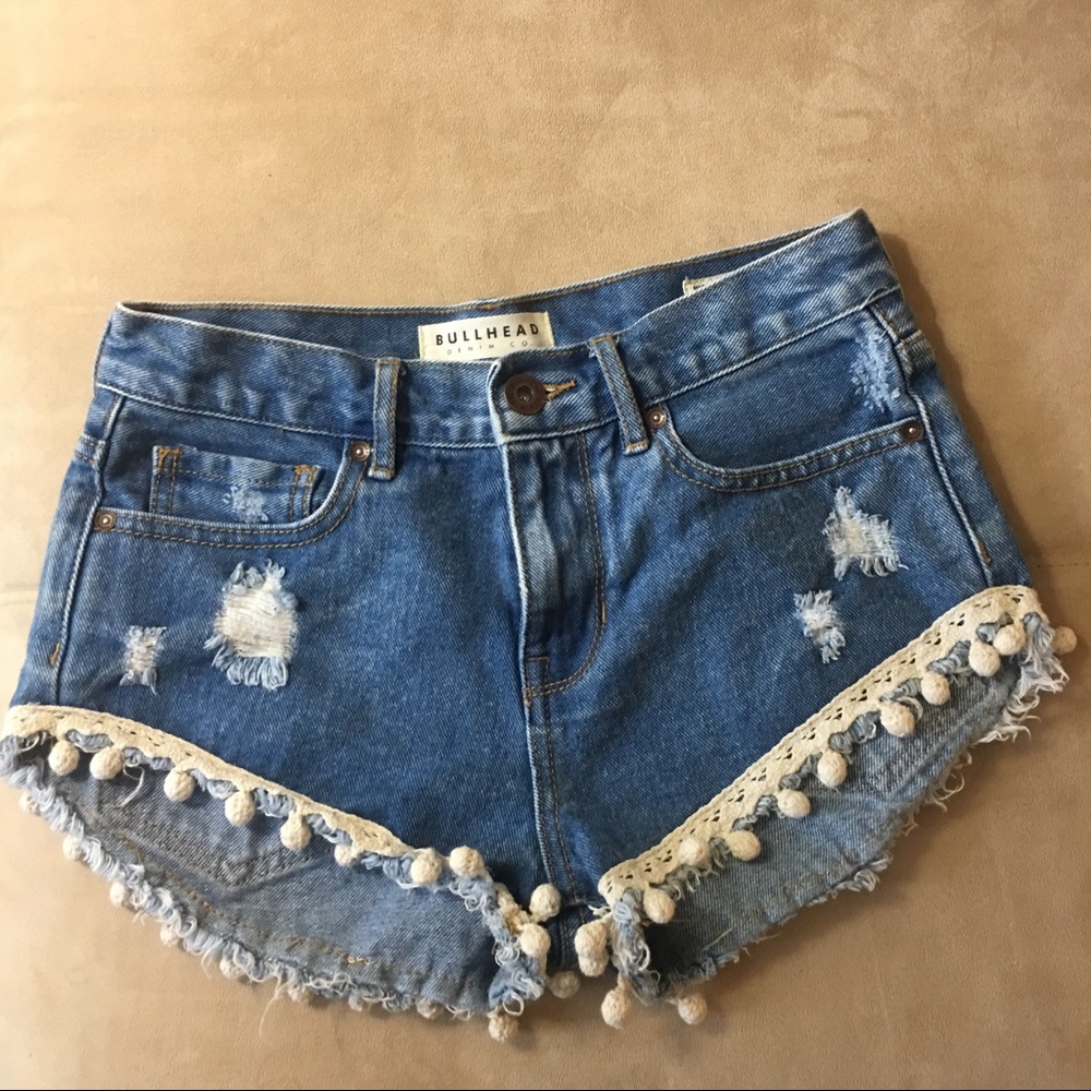Denim High Rise Shorts w/ tassels - PacSun