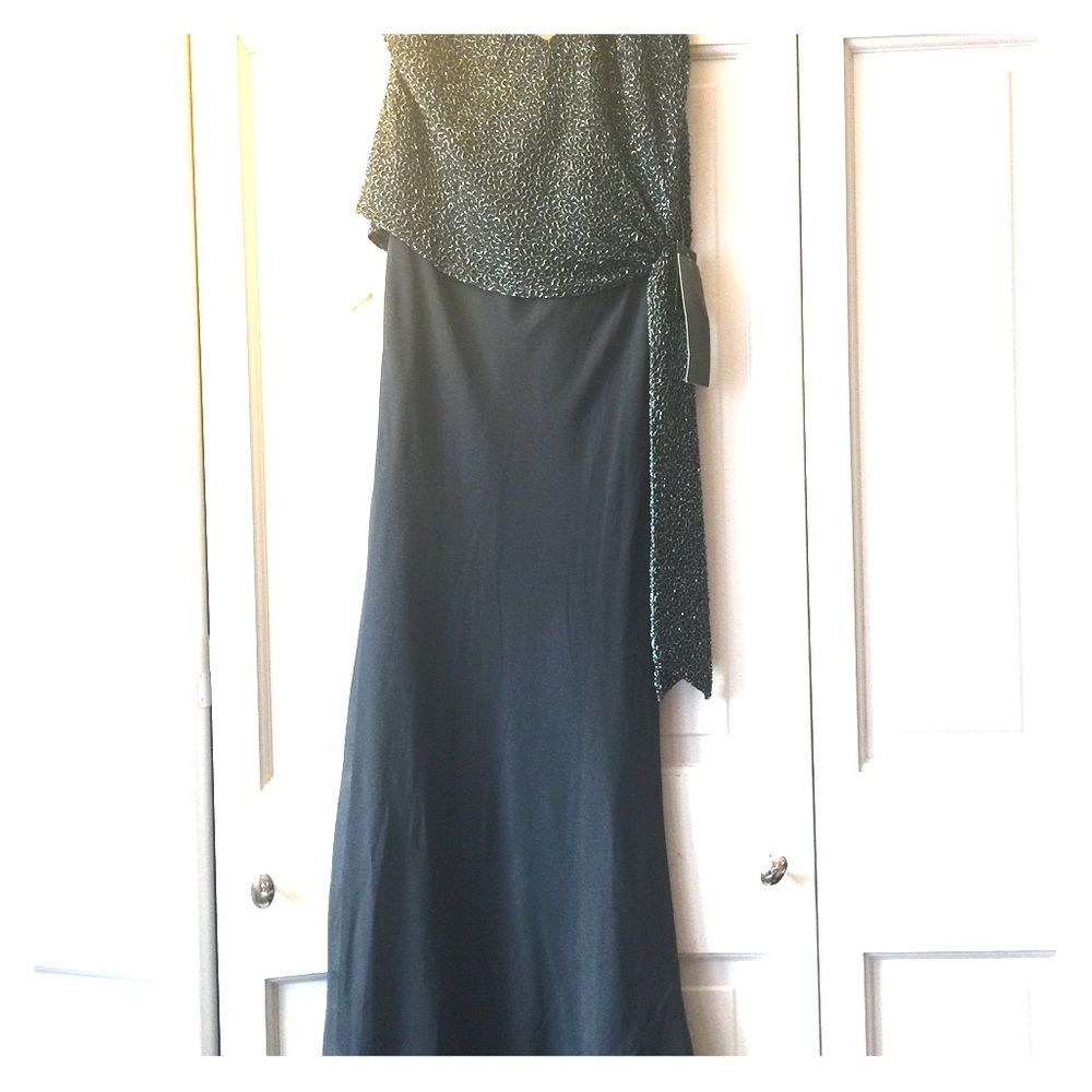 J Kara Chiffon Grayish Blue Beaded Formal Dress