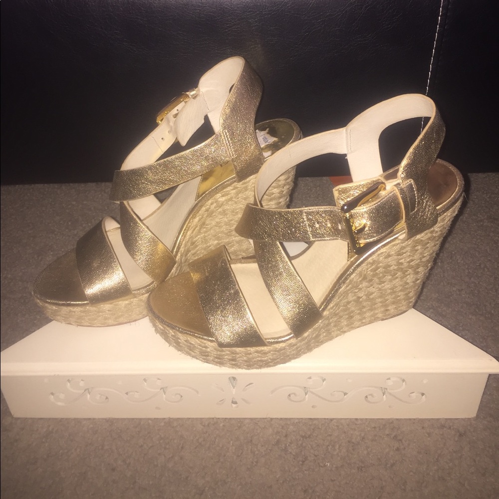 Gold Michael Kors wedge sandals