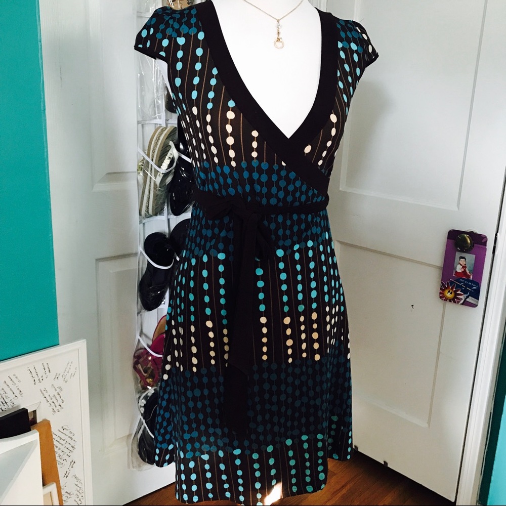 Brown and Blue Wrap Dress size small - Picture 2 of 5