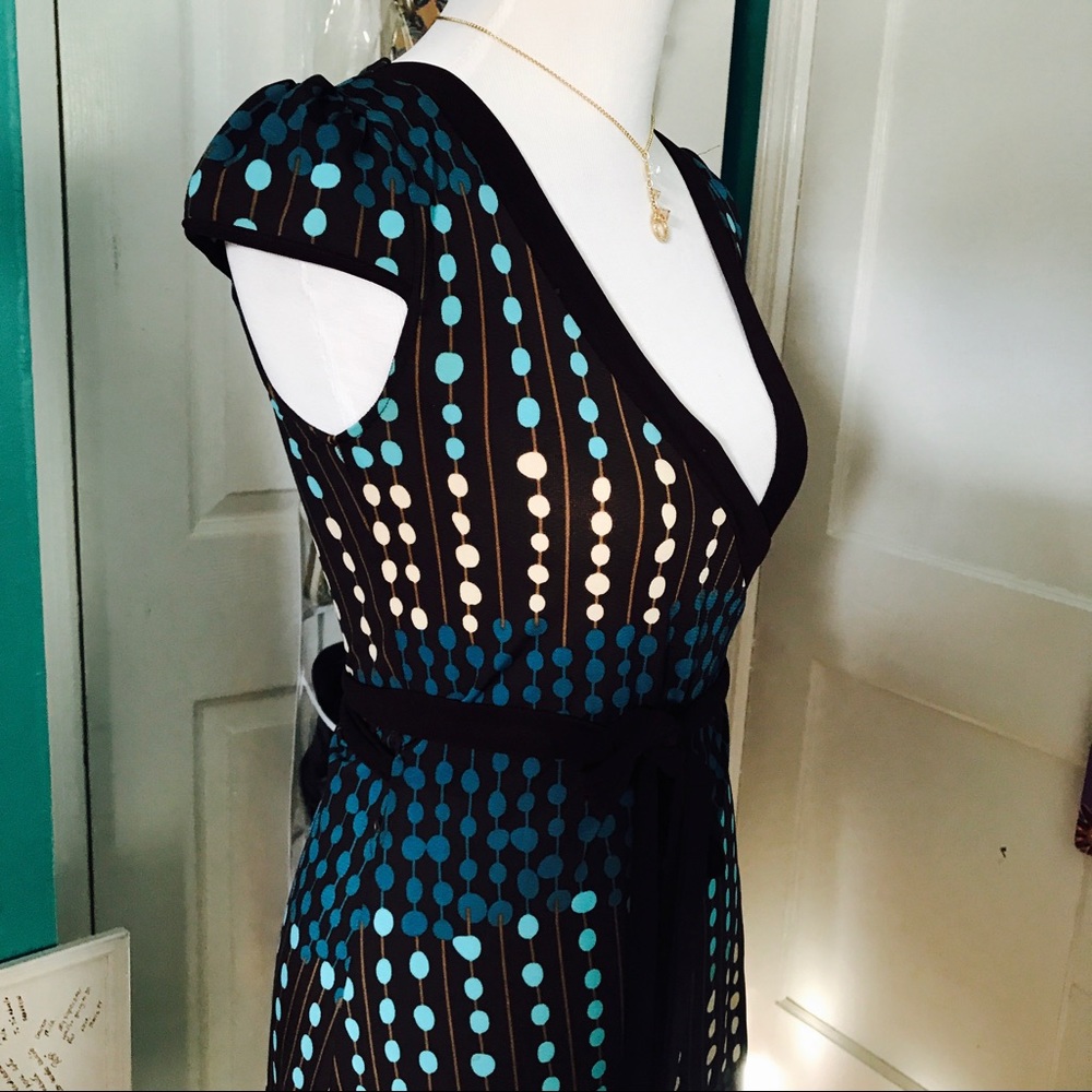 Brown and Blue Wrap Dress size small - Picture 3 of 5