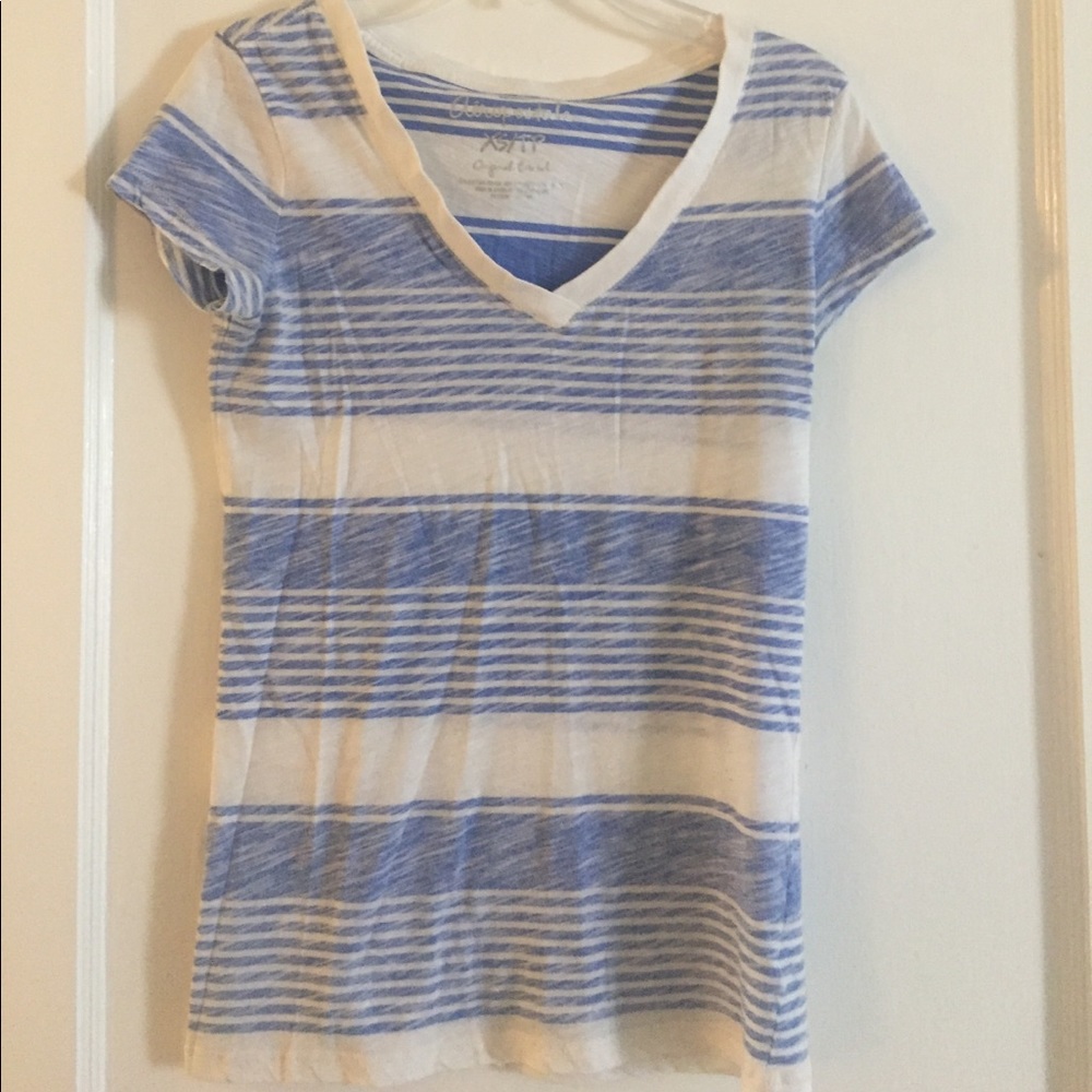 Blue and white stripped v-neck