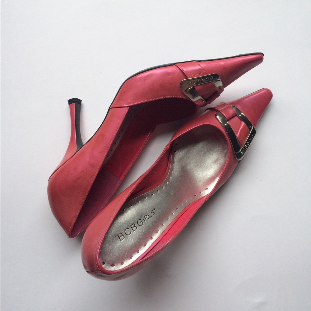 BCBGirls Hot Pink Buckle Point Toe Heels • 8