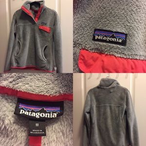 Patagonia re-tool pullover in grey and pink