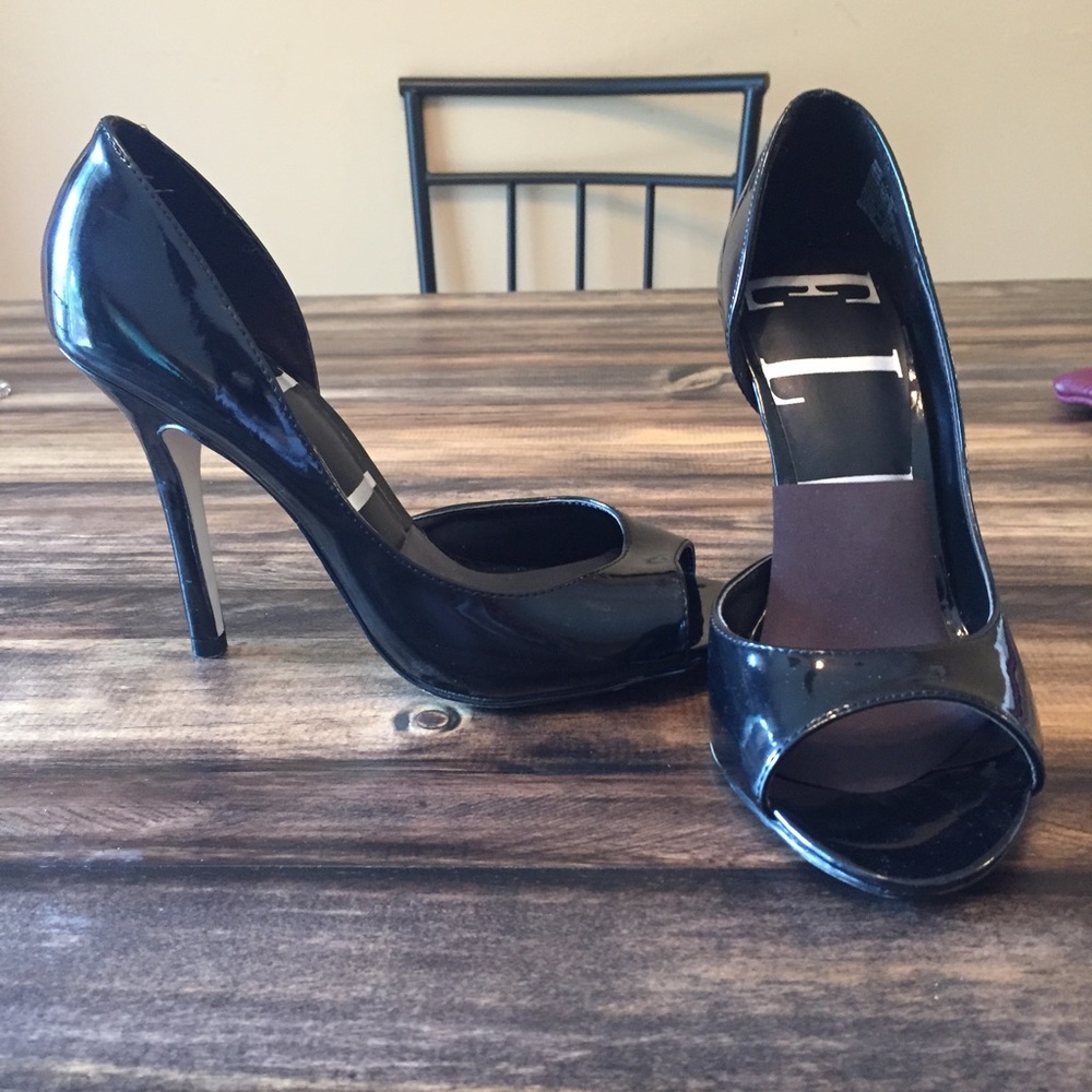 Elle patent black peep toe stiletto heels-7