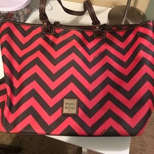 Dooney & Burke Red & Brown Chevron carry all bag.