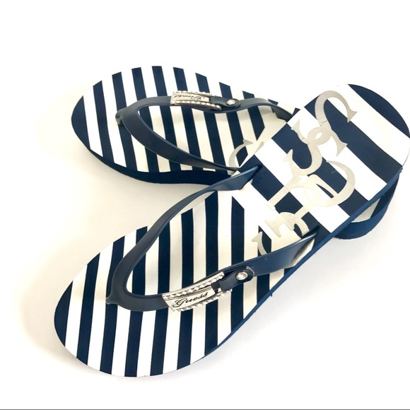 blue and white striped flip flops