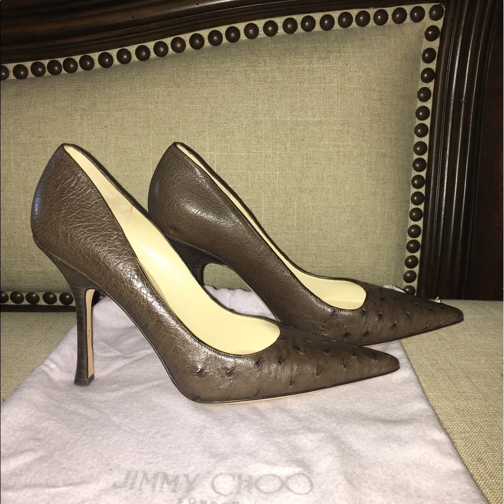Jimmy CHOO brown Taupe ostrich leather Pump heel