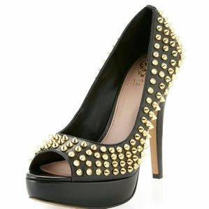 Vince Camuto Black Leather Gold Studded Hells
