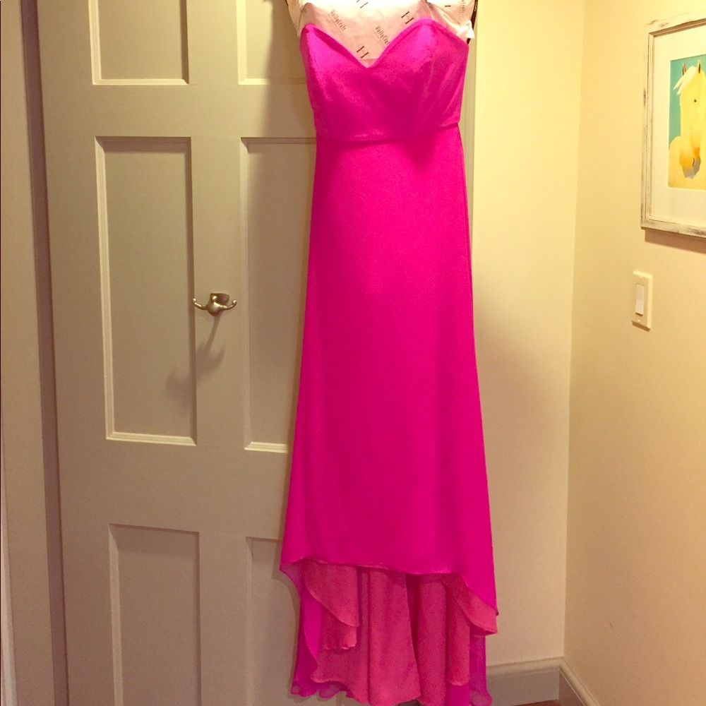 Stunning hot pink hi-low strapless dress by Naven