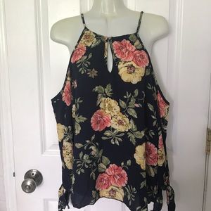 NEW Navy floral cold shoulder top xl