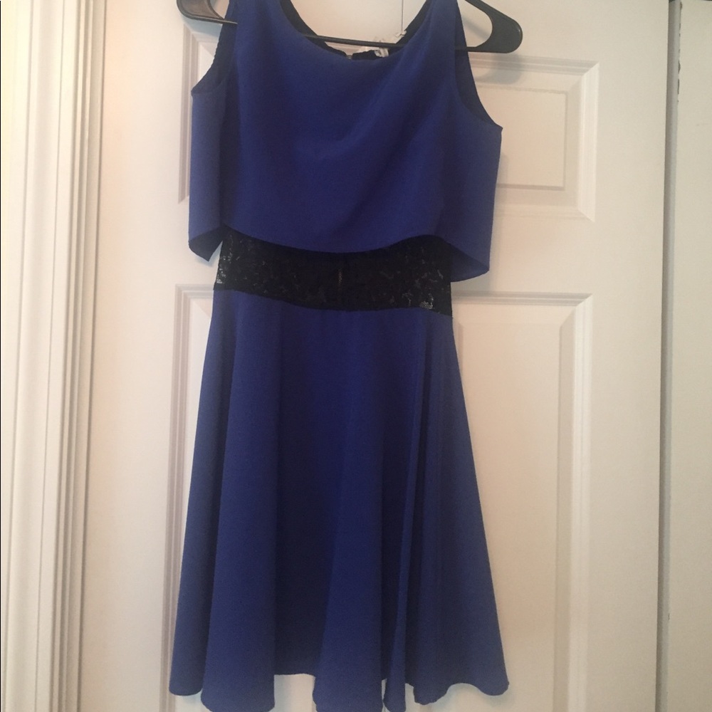Blue/Black fitted A-line Dress