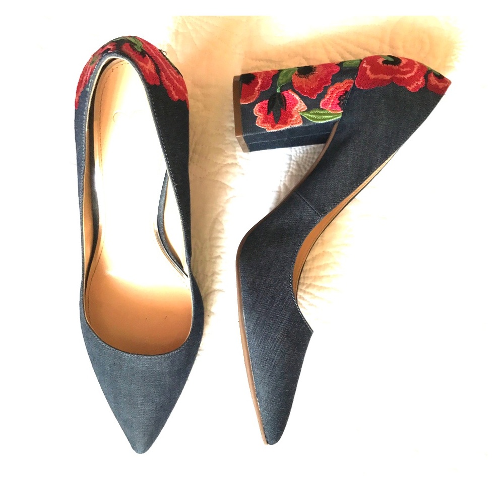 Jessica Simpson Floral / Denim Block Heels