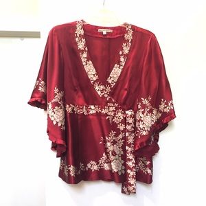 Nanette Lepore red silk wrap kimono style top