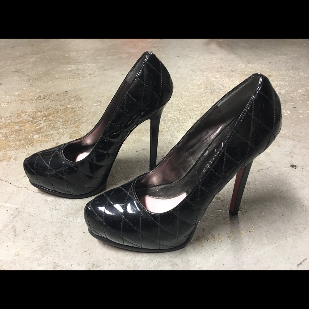 New Quilted Black Patent Leather Heels Chanel Look