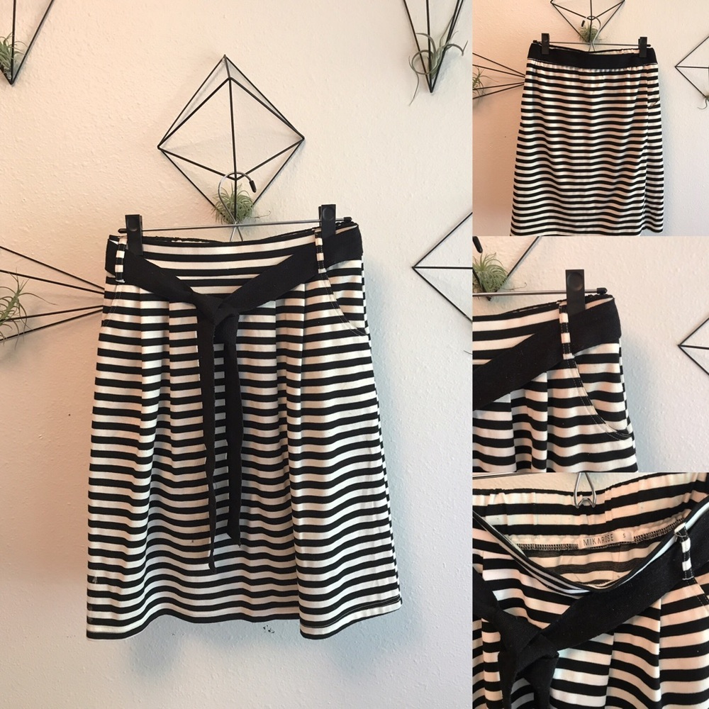 Mikarose black and white striped and belted skirt