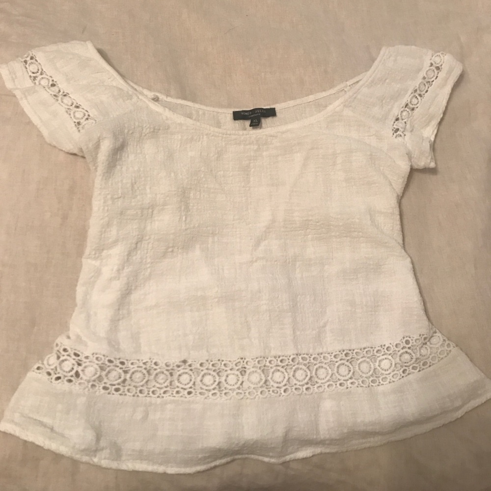 White, Off the shoulder top with eyelet trim