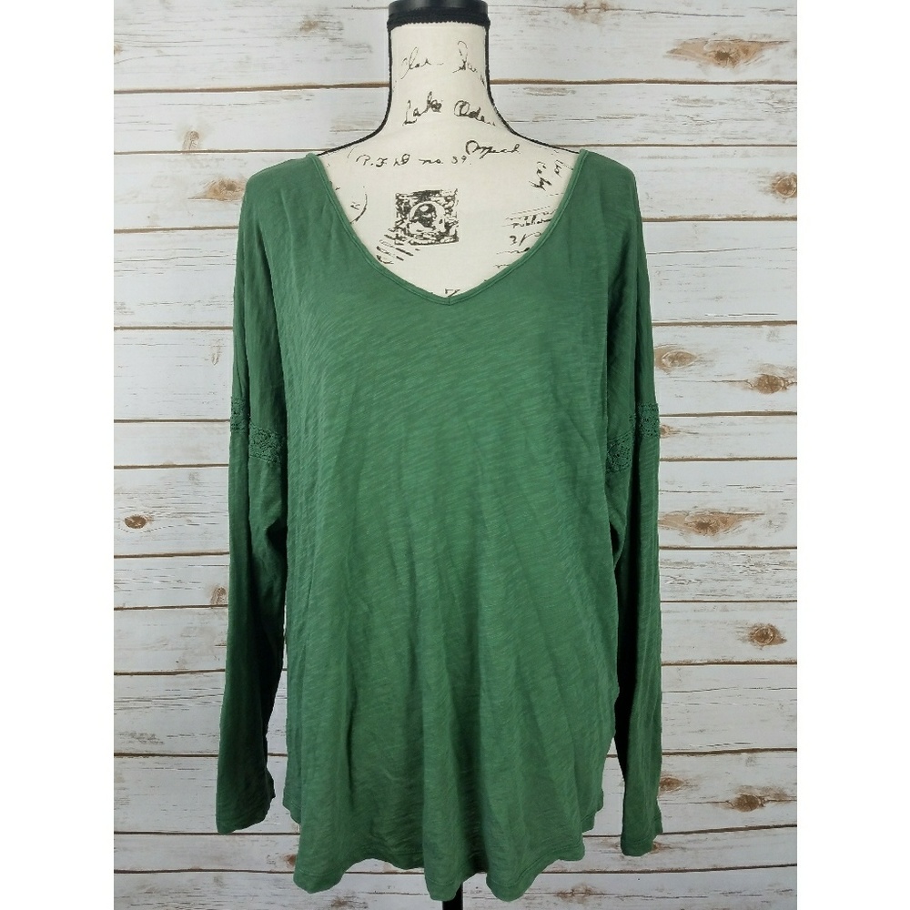 Gap Deep V Green Long Sleeve Top Lace Detail