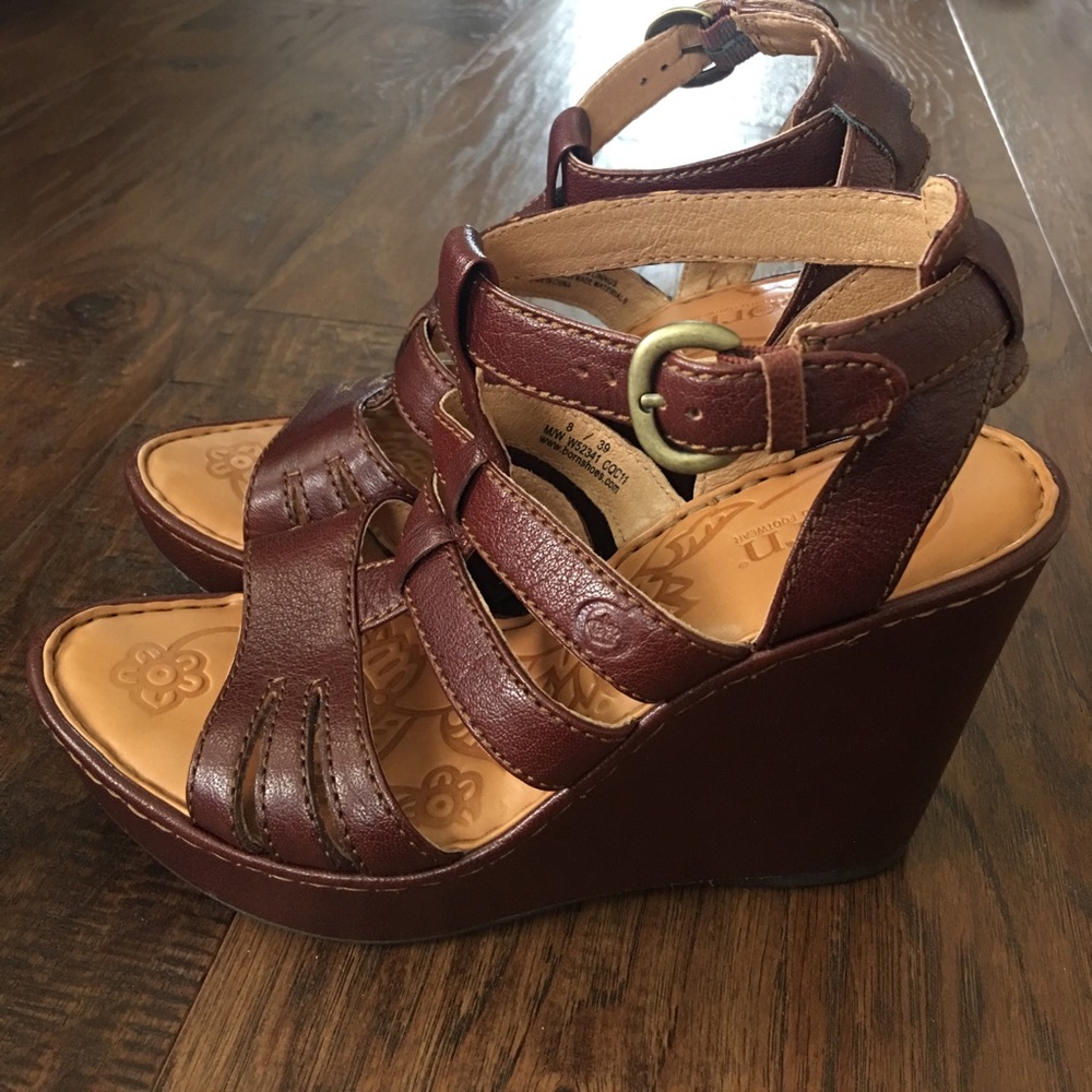 Born Brown Leather Wedge Platform Sandal