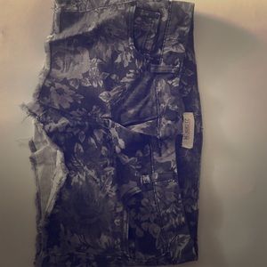 Grey floral denim shorts