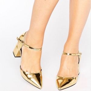 ASOS Gold Patent Pointed Heels
