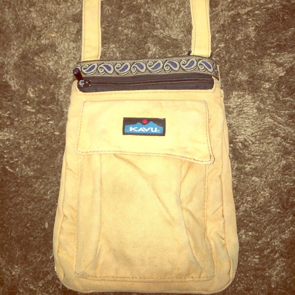 Tan Kavu cross body bag with paisley lining