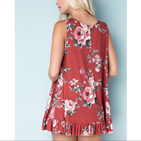 NICOLE Floral Ruffle Tunic Top - RUST - Picture 3 of 3